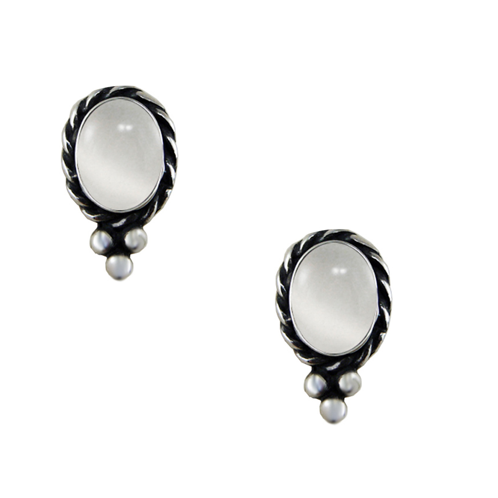 Sterling Silver Little White Moonstone Post Stud Earrings